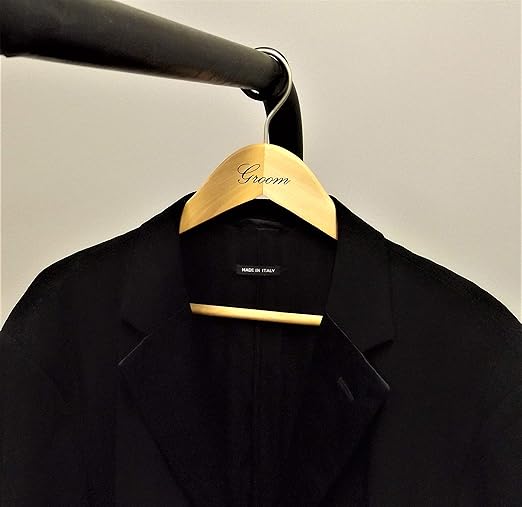 NAHANCO G20017WB Bridal Hanger, Natural Wood Suit Hanger with Black Imprint (Groom), 17” (1 Piece)