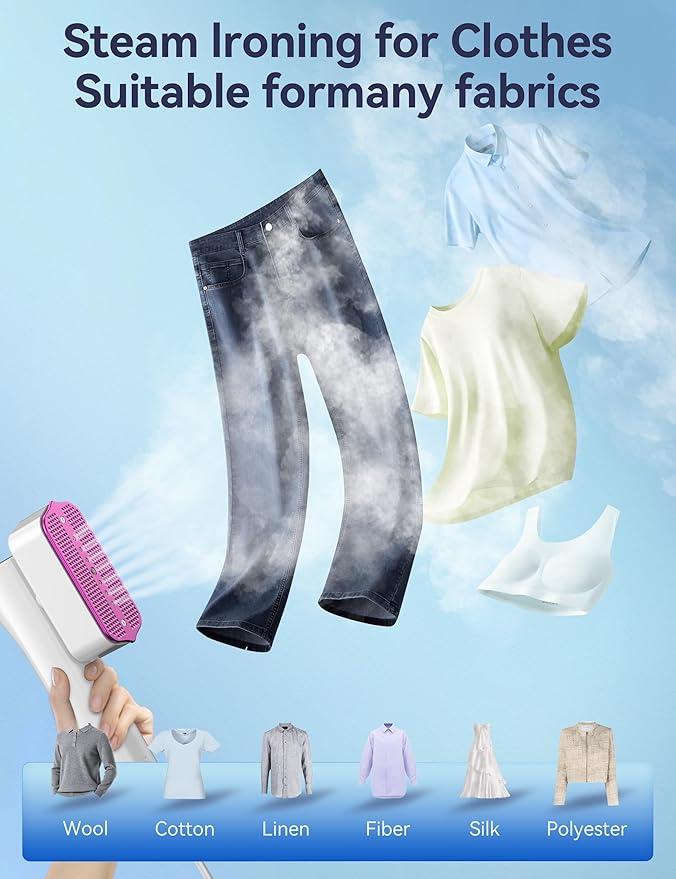 Steamer for Clothes, Sundu Portable 2-in-1 Steamer & Iron, 15s Fast Heat-up, 100ml Water Tank, Ironing Gloves, 20 Min Continuous Steam, Wrinkle Remover for Garment, Travel & Home Use (Purple White)