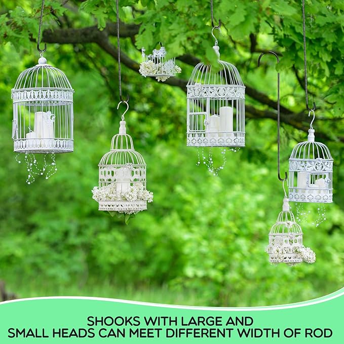 3 Pack 36 Inch Extra Long S Hooks for Hanging Plants, Heavy Duty Metal Tree Branch Hangers for Bird Feeders Flower Baskets Lanterns Black Vinyl Coated Garden Extension Hooks