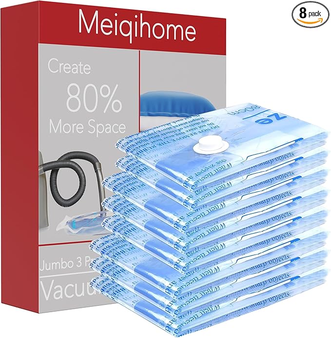 MEIQIHOME Vacuum Storage Bags, Space Saver Sealer Bags,Vacuum seal bags for clothing, Pillows, Comforters, Blankets, Bedding,8 COMBO