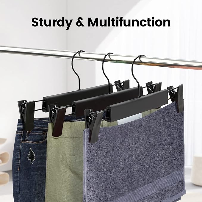 20 Pack Pants Hangers with Adjustable Non-Slip Clips Anti-Rust Hanging Hook for Trouser,Skirts,Jeans,Clothes Hangers Black