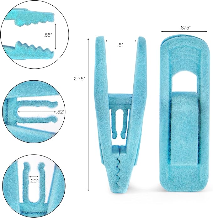 Velvet Hanger Clips, 20 Pack Hanger Clips for Velvet Hangers, Durable Material Velvet Pant Hangers, Clips for Hangers for Baby Clothes, Baby Hanger Clips, Blue (Aqua)