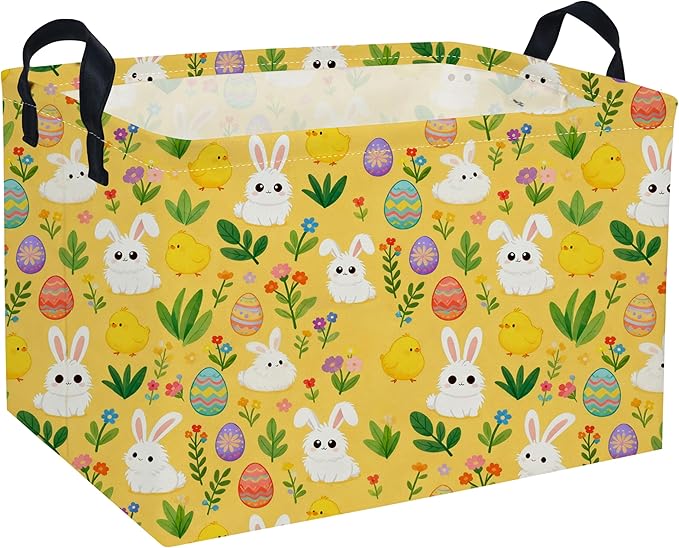 Easter Basket for Kids Gift Bunny Easter Basket Empty Baby Basket for Boys and Girls Cute Storage Basket Organizer Bin Box.(yellow eggs)