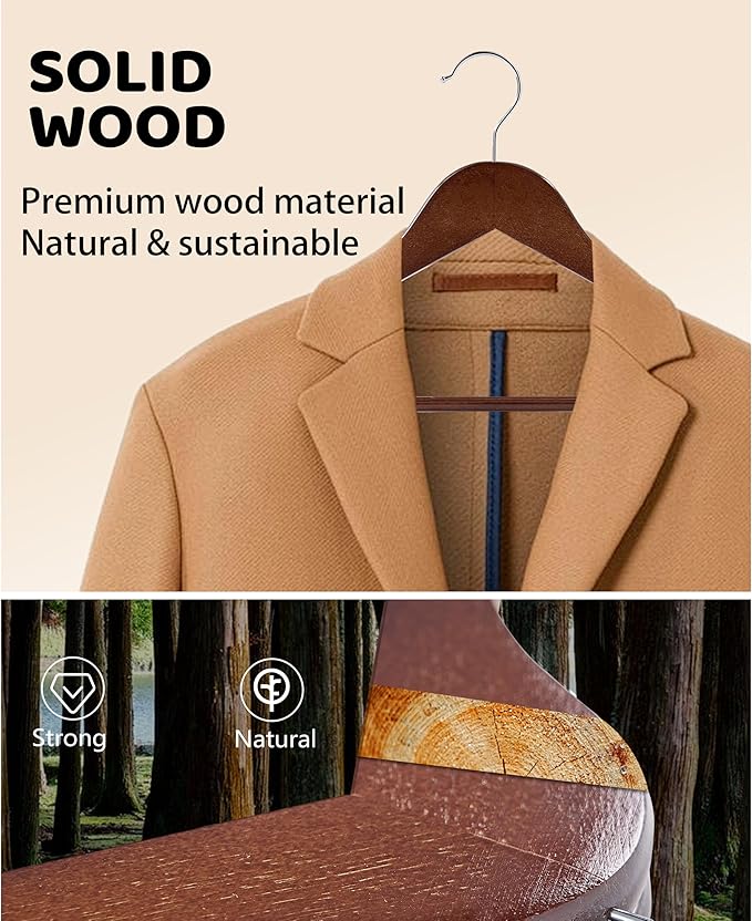 Wooden Hangers 30 Pack, Smooth Wood Hangers with 360 Swivel Hook & Notches, Solid Coat Hangers Wooden for Closet, Walnut