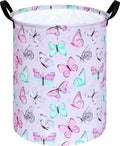 KUNRO Round Laundry Gift Basket Storage Hamper, Clothes Storage Organizer Bins, Shelf Basket with Handles for Room Decor (Purple Butterfly)
