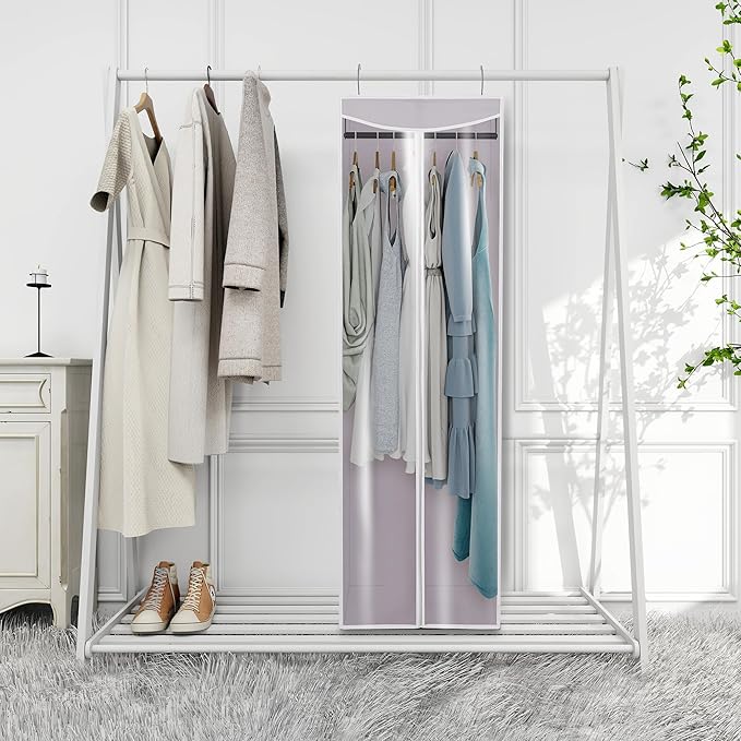 Garment Bags for Hanging Clothes Storage, Long Garment Cover with Zippered Clear Window for Closet Wardrobe Clothes Rack Organizer, Hanging Garment Bags for Dresses, Suits, 1 Pack, Gray