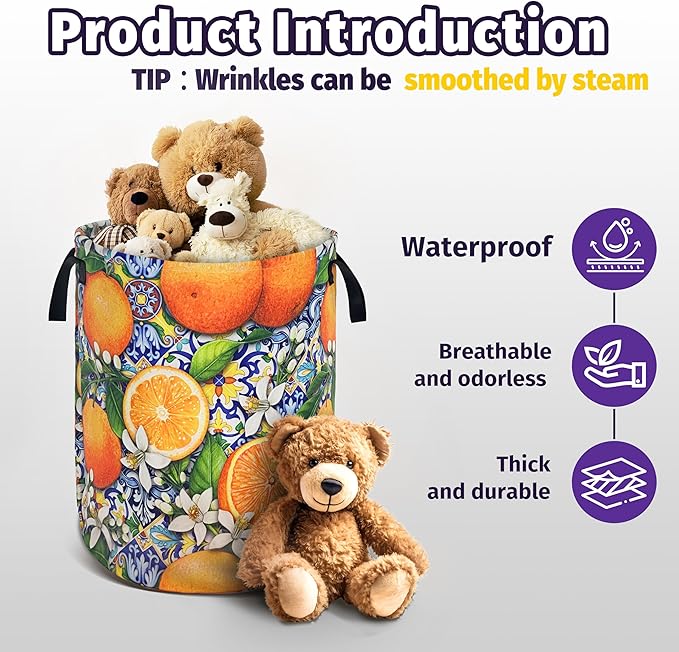 Tangerine Laundry Basket Mexican Tiles Foldable Oxford Cloth With Handle Portable Colorful Storage Basket Organizer Suitable For Laundry Room/Living Room/Children'S Room (18.9 X 16.5 Inch)