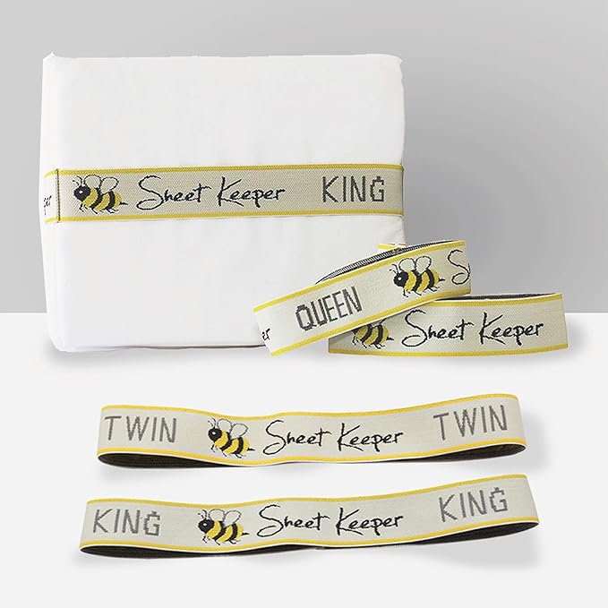 Sheet Keeper Queen Size Sheet Organizer Bands (2-Pack) – Made in USA Closet Straps with Labels for Bed Linen & Storage