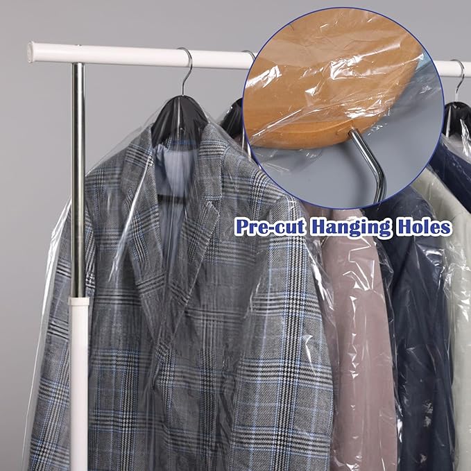Grevosea 100 Pack Dry Cleaning Bags for Clothes, Clear Garment Bags for Hanging Clothes Plastic Clothing Storage Bag Clothe Cover for Suits Coats Home Storage Travel Moving (35.4 x 23.6 In)