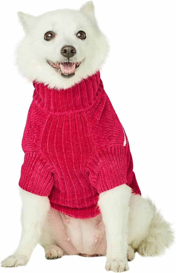 Blueberry Pet Cozy Soft Chenille Classy Striped Dog Sweater in Hot Pink, Back Length 10", Pack of 1 Clothes for Dogs