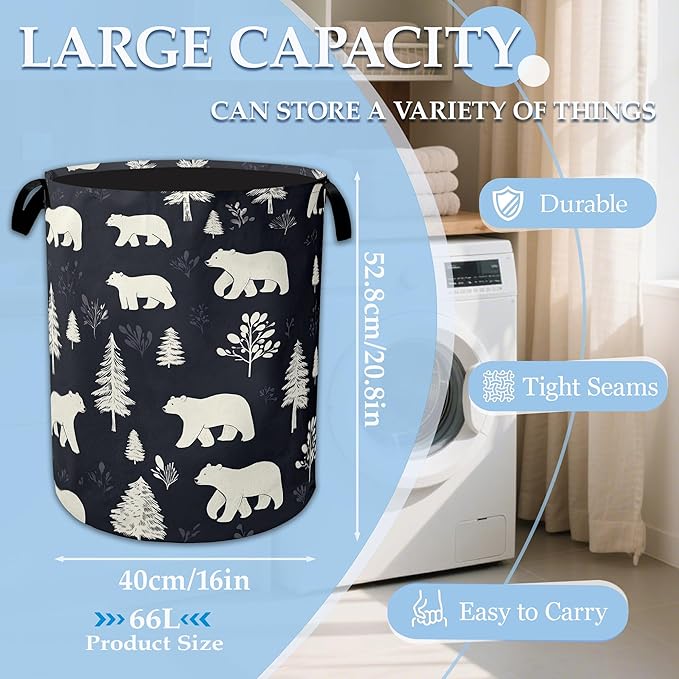 Bear Wild Forest Large Storage Basket, Collapsible Laundry Basket Oxford Storage Bin for Toy Bins Gift Baskets Bedroom Clothes Children Nursery Hamper 16" X 20.8"