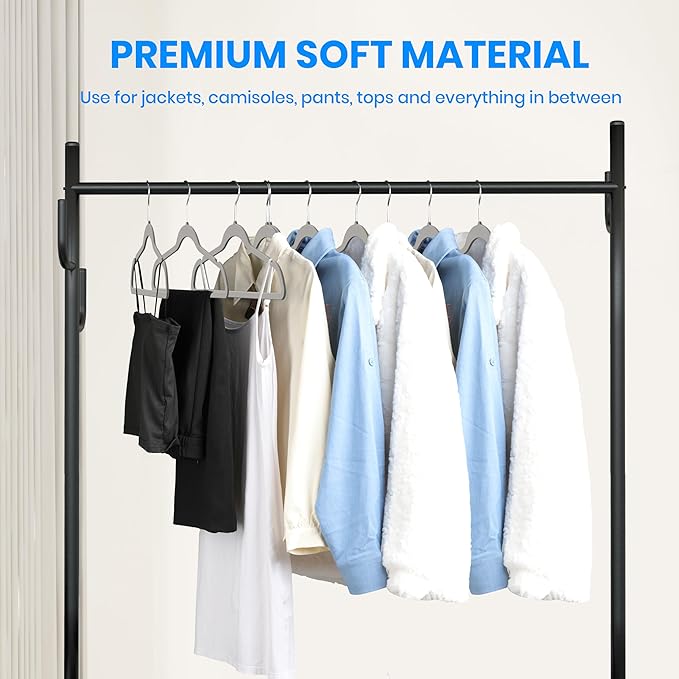 YSSOA Velvet Hangers 50 Pack, Non-Slip Clothes Hangers with Shoulder Notches, 360° Swivel Hooks, Heavy Duty Standard Hanger for Closet Space Saving, Grey