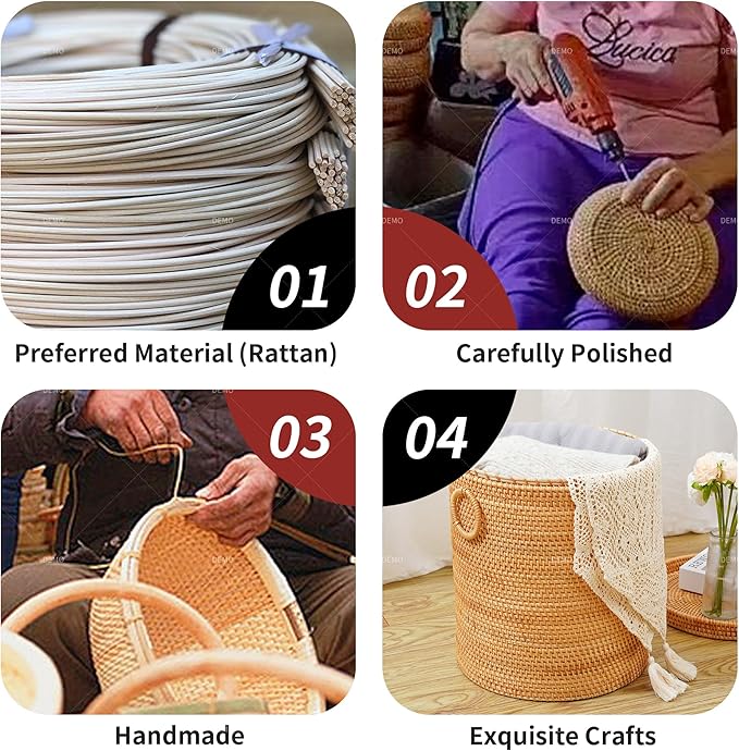 17.7"×15.7"×15.7" Rattan Laundry Basket With Handle, Rattan Laundry Hamper With Liner Bag, Round Wicker Large Hampers For Organizing Clothes Kids Toys Books