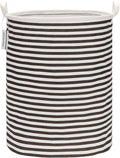 Sea Team 19.7 Inches Large Sized Waterproof Coating Ramie Cotton Fabric Folding Laundry Hamper Bucket Cylindric Burlap Canvas Storage Basket (19.7", Black & White Stripe)