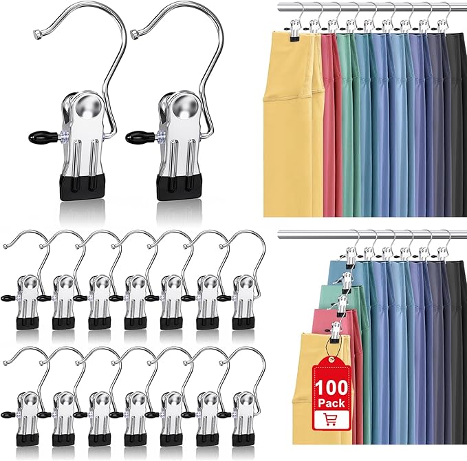100 Pack Boot Hangers Clips for Closet, Heavy Duty Legging Organizer for Closet Hanging Pants Hangers with Clips Clothes Pins Hanger Clips Laundry Hooks Towel Socks Hats Tall Boots Home Travel Silver