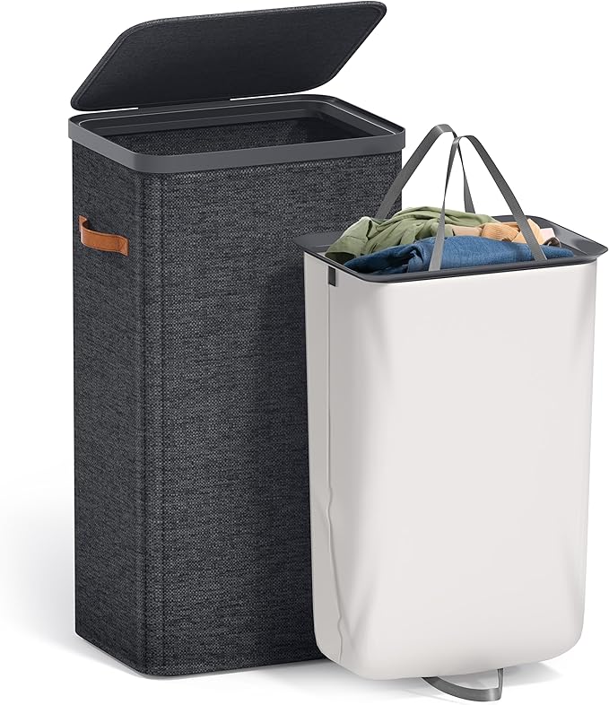 Sorbus Laundry Hamper with Lid - Collapsible Fabric Laundry Basket with Handles and Removable Laundry Bag – 26.5 Gallon (100 L) Dirty Clothes Hamper for Bedroom, bathroom and dorm (Black)