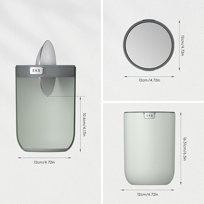 EKO Fandy 0.4 Gal/1.5L Mini Tabletop Trash Bin with Swing-Lid, Desktop Trash Can for Bathroom Countertop, Vanity, Coffee or Office, Small Garbage Bin (Sage)