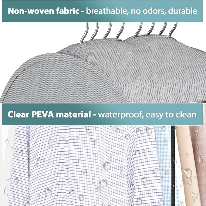 10" Gusseted Garment Bags for Hanging Clothes with clear window, (40&60") Suit Bags for Open Closet Storage, Clothing Cover for Coat, Dress, Jacket, Shirt, Fur Wardrobe Protector, 3 Packs