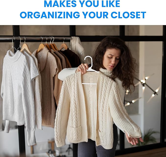 InfiniPower 30 Pack Plastic Hangers, Heavy Duty Hangers with Non-Slip Swivel Hooks for Shirts/Coats/Dresses, White