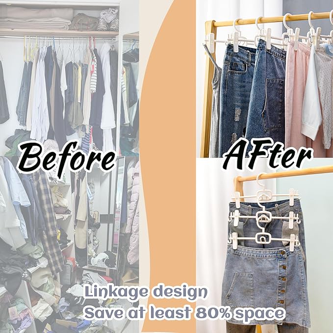 18 Pack Multi-Functional Stackable Smooth White Plastic Pants Hanger with Clip, Non-Slip Adjustable Clip Distance, 360° Rotating Hook, to Meet The Clothing of Multiple Ages,Space Saving