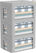 CYhom 3Pack Foldable Storage Bins - Frame Storage Box Linen Fabric Stackable Clothes Container Organizer with Clear Window & Carry Handles Large Capacity (Small-22L, Light Grey)