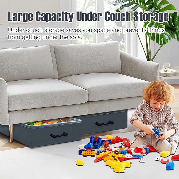 Under Couch Storage, 2 Pack Under Bed Containers, Foldable Under Sofa Storage keeps things out,Under Couch Storage Box for Toys,Blocks,Puzzles, Plush Dolls,Books(23.62 * 15.75 * 3.93in)