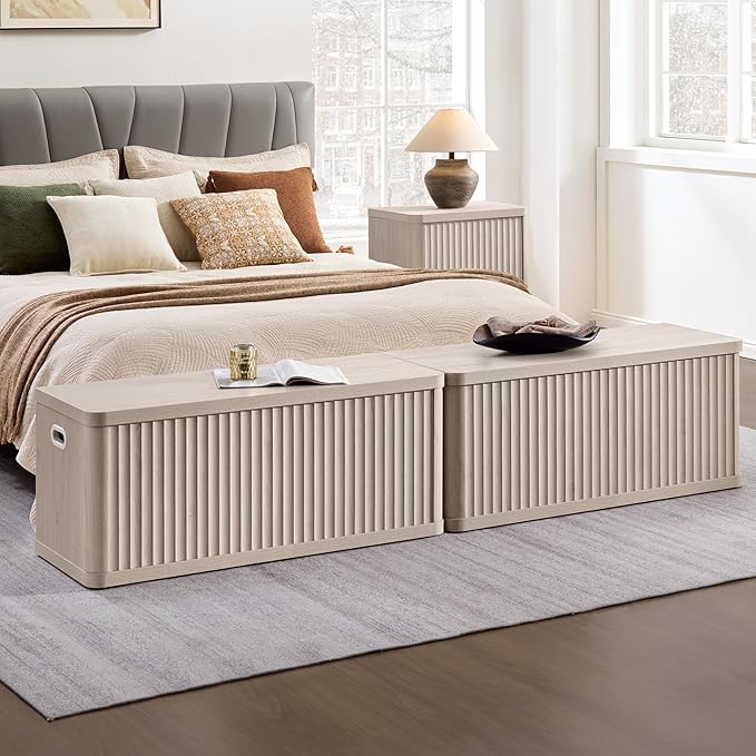 SICOTAS Storage Bench 80.4" Wide Shoe Bench with Lift Top Large Wooden Storage Chest Trunk Modern Blanket Chest with 4 Safety Hinges & Seating for Bedroom Entryway Living Room Hallway