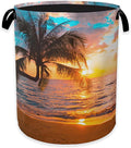 Tropical Palm Tree Laundry Hamper,Summer Beach Sunset Clothes Hamper for Laundry,Waterproof Oxford Toy Storage Collapsible Hampers for Bedroom, Dorm Room,Bathroom,16x20 Inch