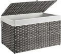 GREENSTELL Storage Basket with Lid, 42.3 Gallon(160L) Lagre Wicker Blanket Storage Basket with Handles, Foldable, 2 Removable Liner Bags, Metal Frame, for Bedroom, Laundry Room, Grey,30"*18.1"*18.1"