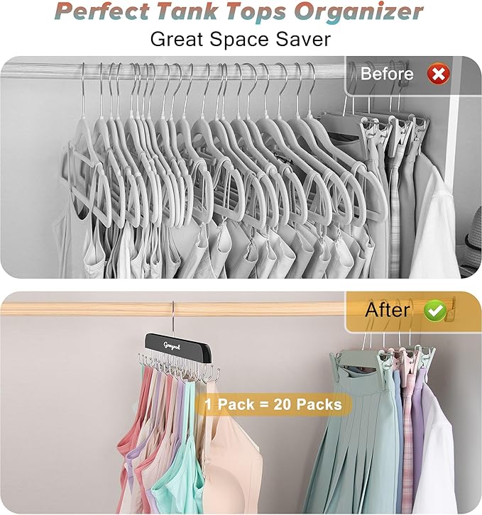 Bra Hanger for Closet, 2 Pack Tank Top Hangers w/20 Hooks Holds 40 Bras, Capacity Foldable Wood Space Saving Hanger, 360°Rotating Closet Organizers and Storage for Dorm & Apartment（Black）