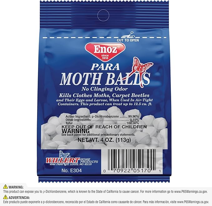 Enoz para Moth Balls for Closets and More - Kills Clothes Moths and Carpet Beetles - Moth Balls for Indoor Use - No Clinging Odor - 4 Oz, 6 Pack