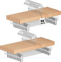 Quality Hangers Wooden Pants Hangers - 20-Pack Swivel Hook Cloth Hanger Set - Lotus Wood Skirt, Pant, Shorts and Slack Hangers with Adjustable Clip (Natural, 20)