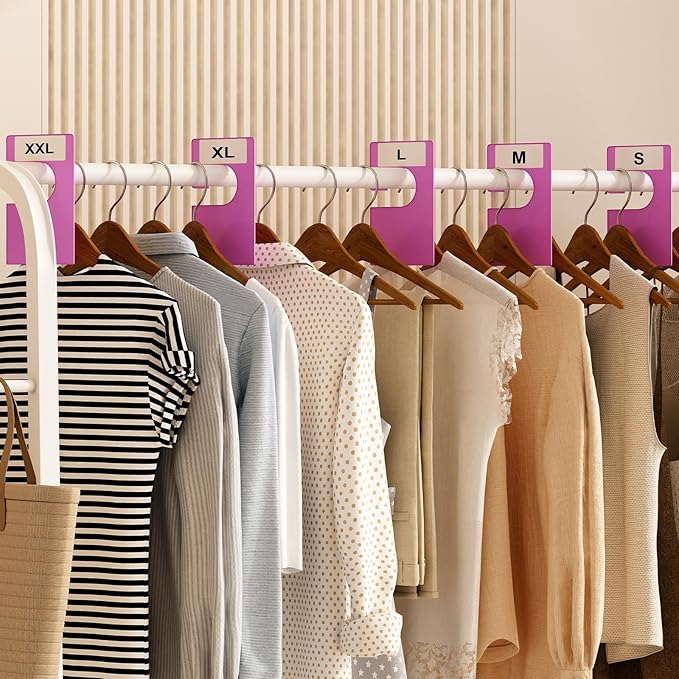 10 Pack White Clothing Rack Size Dividers Plus 45 Labels (1 Inch) and 18 Large Blank Labels, Large Rectangular Clothing Closet Dividers (Purple)