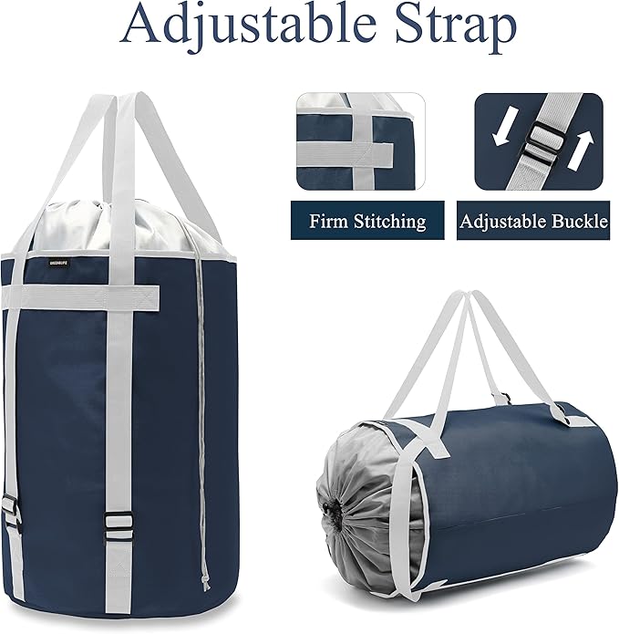 Laundry Basket Laundry Hamper Dirty Clothes Hamper Collapsible Foldable Laundry Bin Bag Backpack with Handles and Lid Large Tall Water-Proof Polyester Sturdy Durable Dark Blue