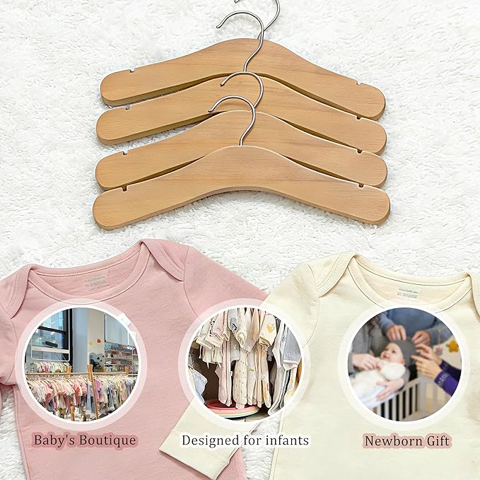 Baby Wooden Hangers 20 Pack,9.4 Inch Natural Wood Toddlers Hangers,Infant & Toddler Clothes Hangers, Small Children Kids Hanger with 360°Swivel Hook