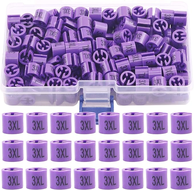 Swpeet 150Pcs Purple Plastic Clothes Hanger Size Markers Color-Coding Hangers with Storage Box