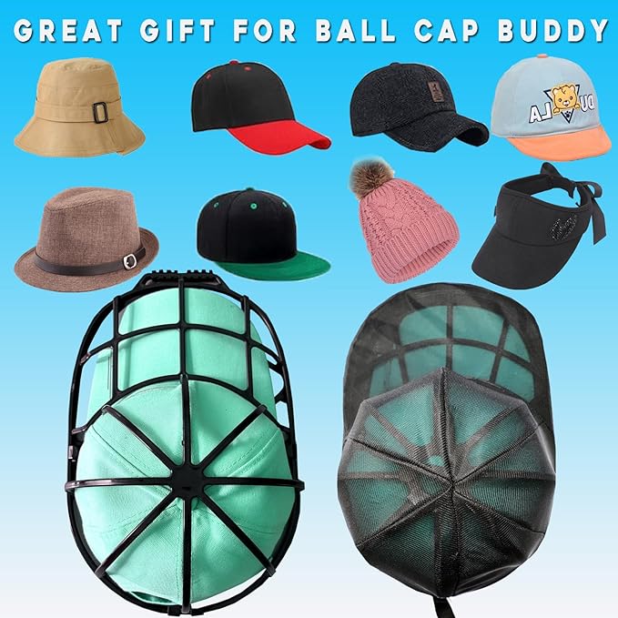 Hat Washer for Washing Machine, Cap Washer with Mesh Bags, Hat Washer for Baseball Caps, Hat Cleaner/Cleaning Protector (Black - 2 Pack)