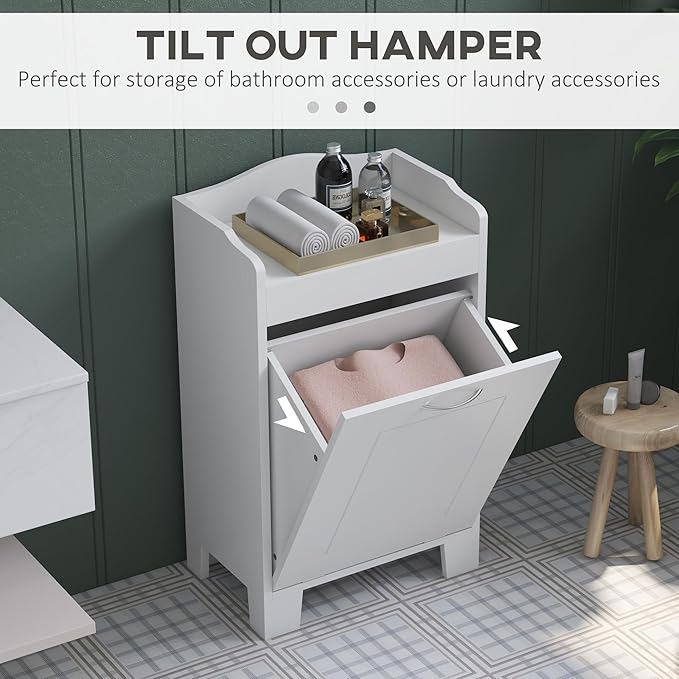 HOMCOM 31" Tilt Out Laundry Hamper, Free Standing Home Organizer Hamper, Bathroom Storage Cabinet, White