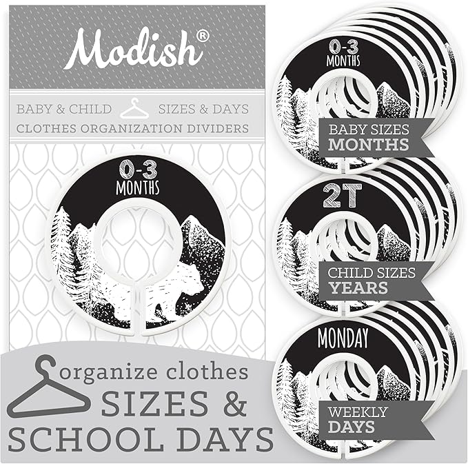 Baby Clothes Closet Organization, Hanging Size Dividers: Months & Years Sets, Girl Boy Neutral Black Woodland Animal Outdoor Mountain Forest Safari Explorer Nursery Décor, Useful Baby Gift