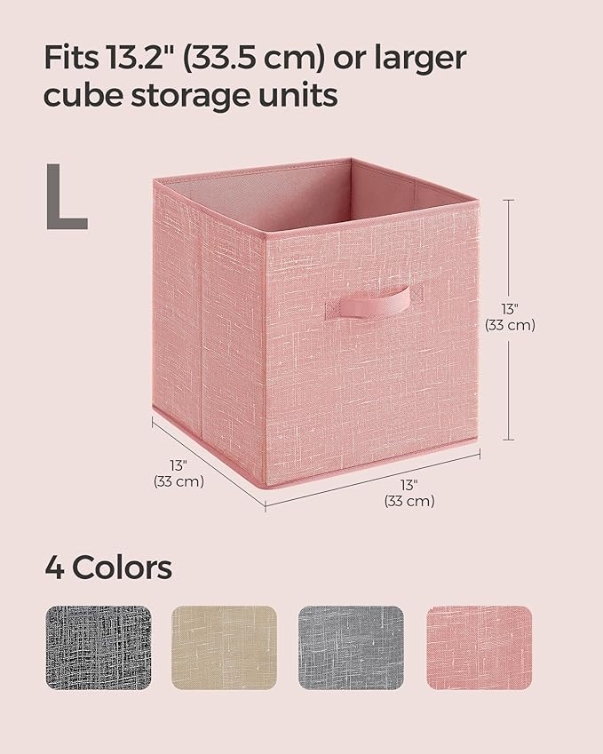SONGMICS Storage Cubes, 13 x 13 x 13 Inches Non-Woven Fabric Bins with Double Handles, Set of 8, Closet Organizers for Shelves, Foldable, for Clothes, Jelly Pink UROB833R01