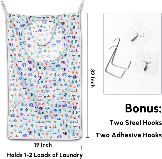 Kay&J Hanging Laundry Hamper, with Side Mesh for Extra Large Capacity, Handy RV accessory and Camper Decor, 32x19 Inch, Over the Door Laundry Bag