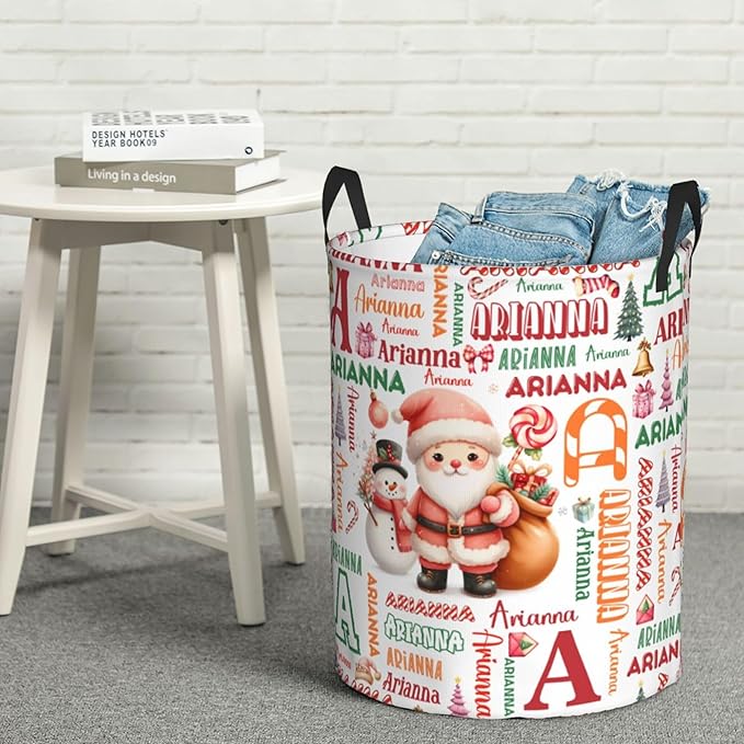 Personalized Santa Laundry Basket For Baby Kids Boys Girls Adult Custom Hamper Basket With Name For Bathroom Bedrooms Collapsible Baby Laundry Basket, Dirty Clothes Hamper With Handles