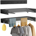 Wall Mounted Drying Racks for Laundry (31.5 Inches Wide) – Retractable Clothes Drying Rack Wall Mounted with Carbon Steel Panel 6 Knobs & 5 Aluminium rods, Wall Drying Rack with Screws (Black)