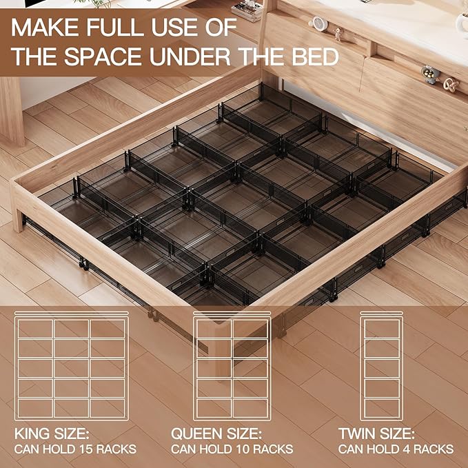 Under Bed Storage with Wheels, Foldable Metal Mesh Underbed Storage Container Bins, Tool-free Assembly Clothes Drawer Organizer, 2Pack