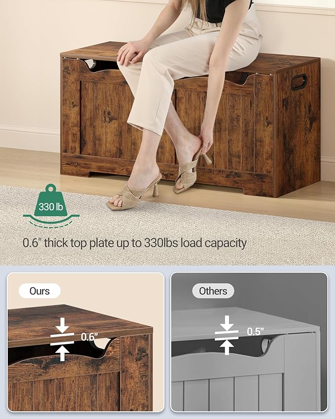 39.4" Storage Chest, Storage Bench Trunk with 2 Hinge, Wooden Box, Lift-Top Chest Organizer, Shoe Bench for Entryway, Bedroom, Living Room, Rustic Brown SB01001X