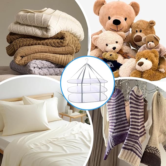 3Pack Sweater Drying Rack Flat Mesh Foldable, 3 Tier Folding Clothes Mesh Dryer Flat with Fixing Band, Large Hanging Collapsible Drying Racks for Laundry Indoor T-Shirt Swimsuit Sweater Underwear