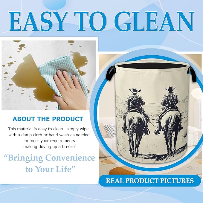 Western Cowboy Desert Riding Laundry Basket Collapsible Laundry Hamper Clothes Toy Storage Bin for Bathroom Bedroom Room Decor 16" X 20.8"