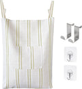 AELS Farmhouse Hanging Laundry Hamper with 2 Hooks, Boho Beige & Green Stripes Laundry Bag with Zipper & Wide Open Top, Over the Door Organizer for Dirty Clothes, Washable Space Saving Storage