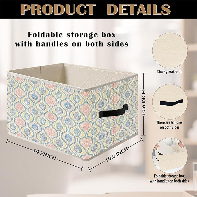 Blue and Pink Preppy Floral Storage Bin Box with Handles, Chinoiserie Grandmillennial Foldable Organizer Basket Toybox for Girls Dorm Bedroom Bathroom Clothes Toys Books