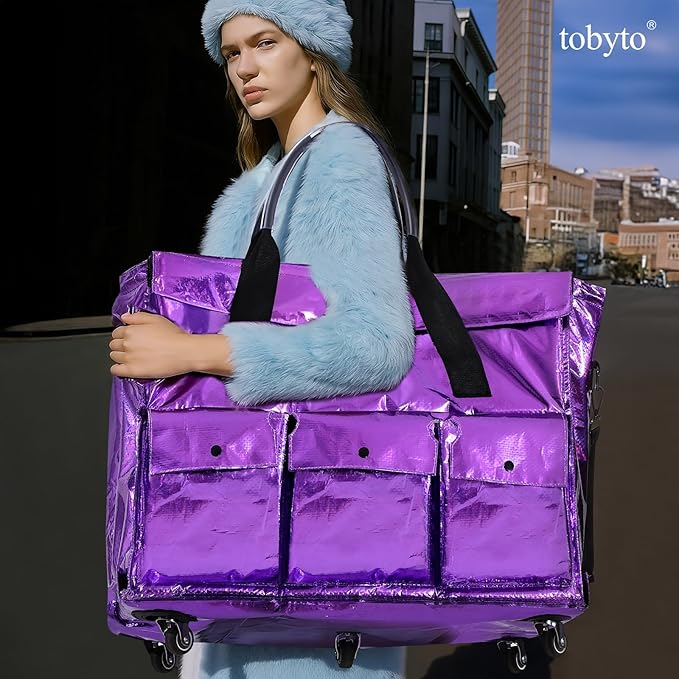 tobyto Reusable Grocery Bag on Wheels, 105L Foldable Rolling Tote, Shopping Trolley 66LBS Capacity - Water-Resistant for Laundry, Picnic, Storage & Travel